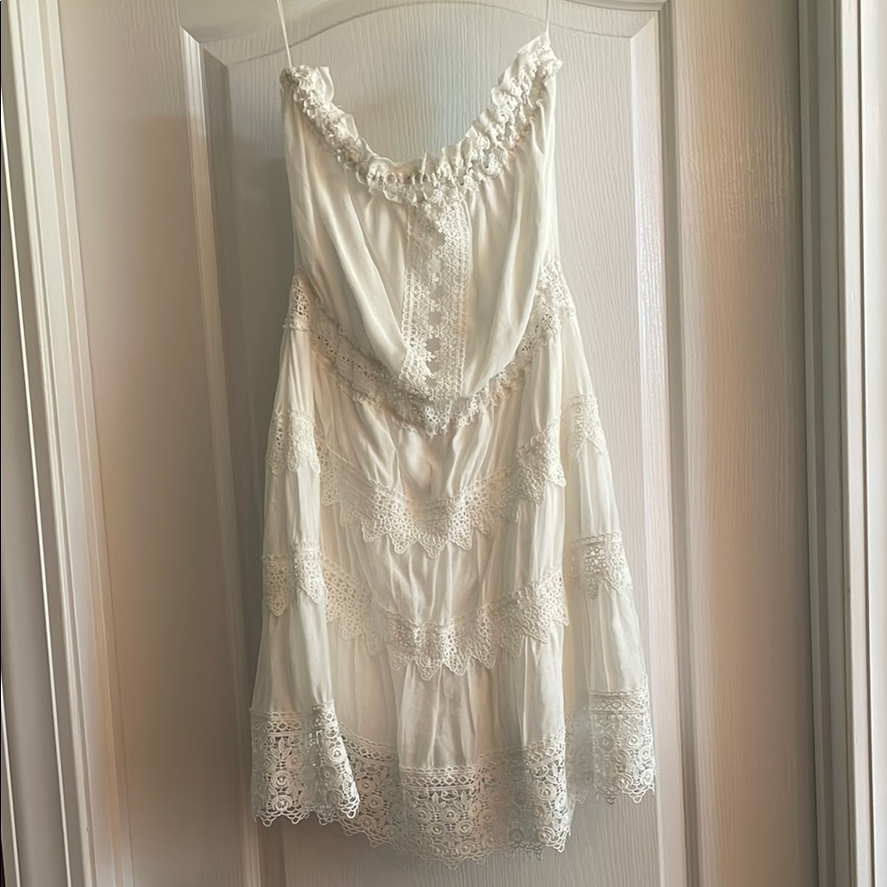 Strapless White Lace Dress